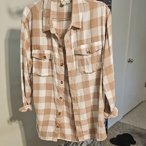 Roxy Beige and White Checkered Top